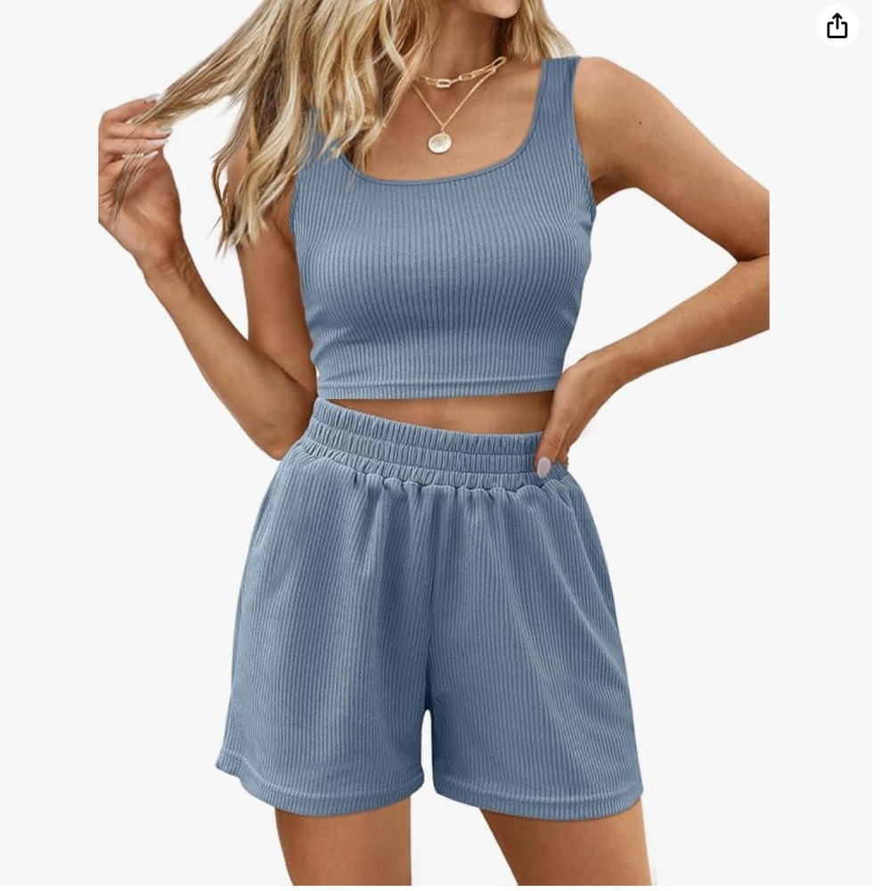 Trendy Queen 2 Piece Shorts Set with Tank Top/Blue/Size Medium